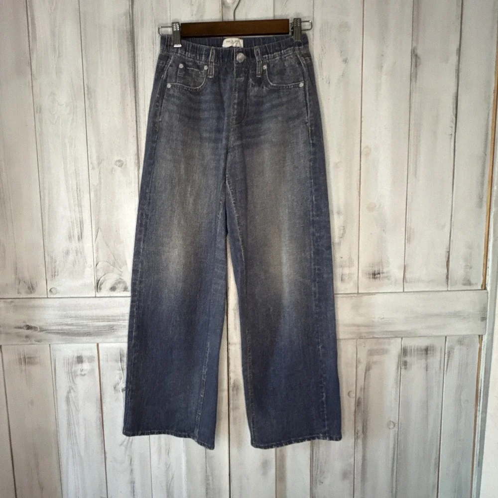 Rag & Bone Miramar Sweatpant Wide‎ Leg Jeans XS Faux Denim w Side Seam Pockets